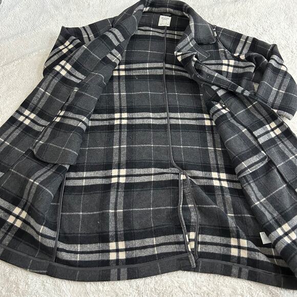 Abercrombie Fitch Sz XL Wool Wrap Grey Plaid Belted Winter Coat Missing Belt** - Picture 2 of 5